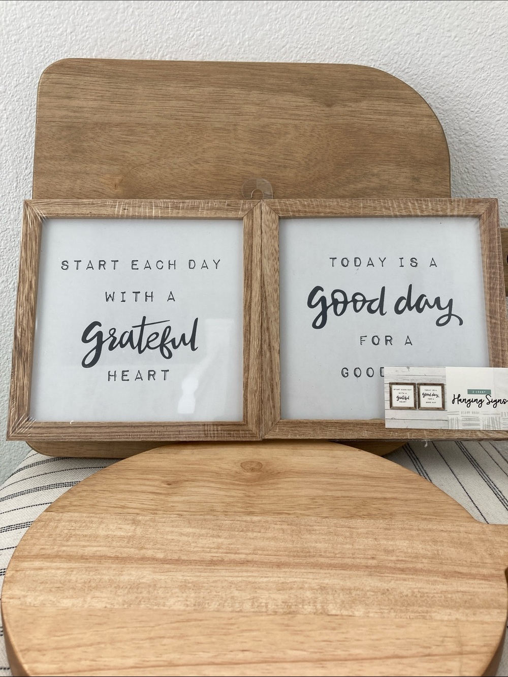 SALE! 50% Off NWT Grateful Heart / Good Day  - Neutral Wood Hanging Sings 2 Pc